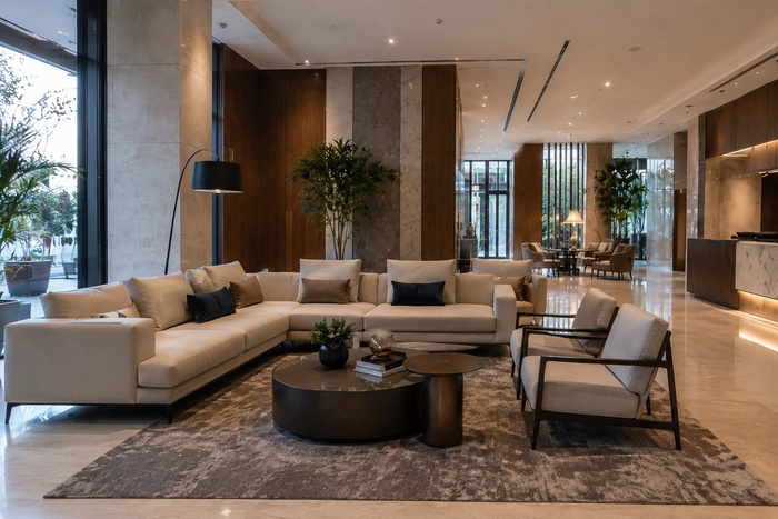 Proyecto de interiorismo y decoración con mobiliario preparado para instalación